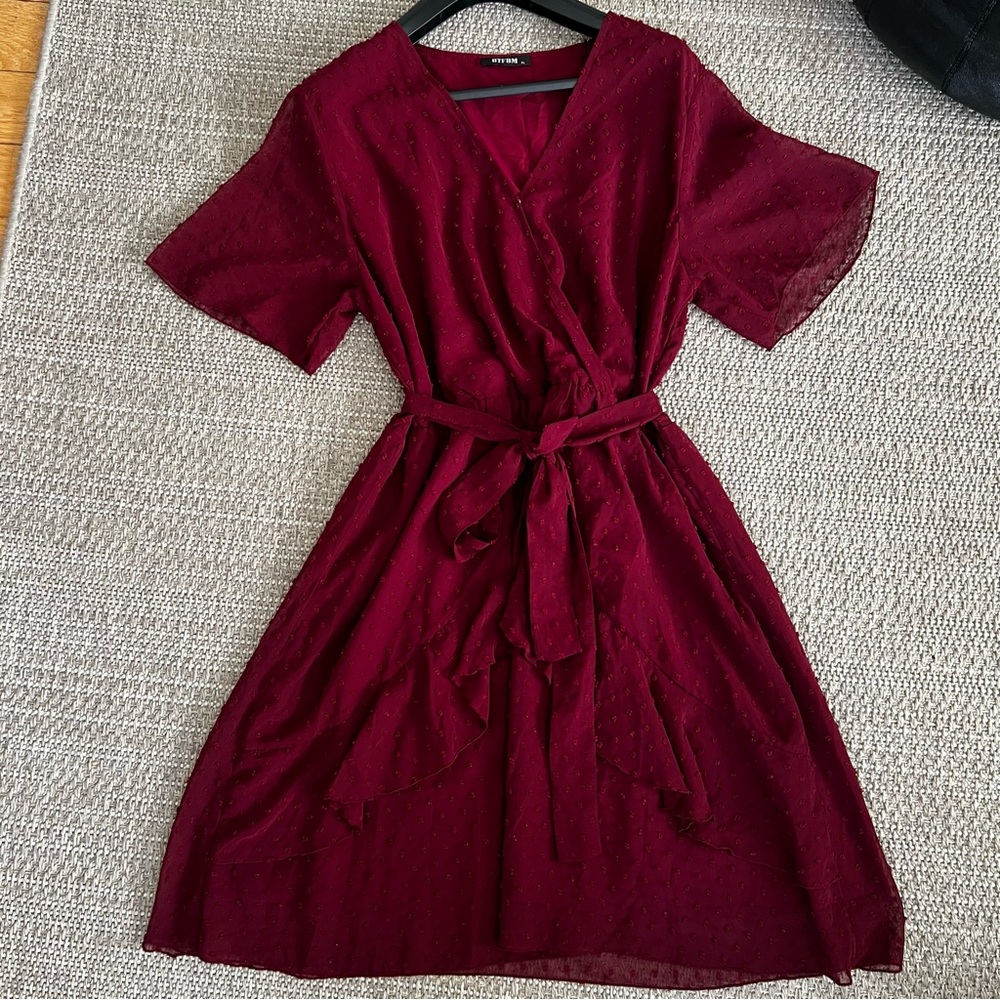 BTFBM Wilfred Wine Red Wrap Midi Dress XL